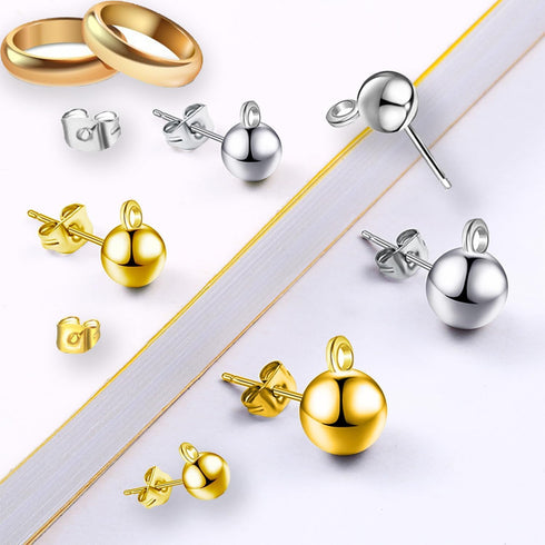 240 Pcs Ball Post Earring Studs with 3 Size Round Ball Earring Posts and 2 Size Butterfly Earring Backs, for Jewelry DIY Earring Making...