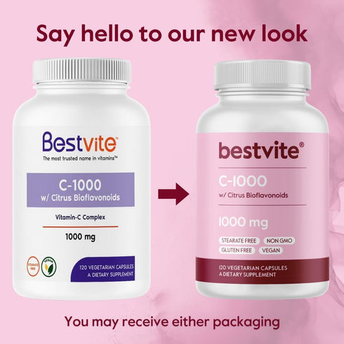 BESTVITE Vitamin C 1000mg (120 Vegetarian Capsules) with Citrus Bioflavinoids - No Stearates - Vegan - Non GMO - Gluten Free...