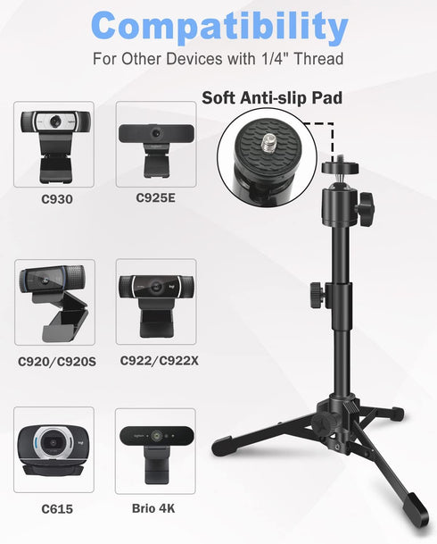 Desktop Webcam Tripod Stand, Extendable Webcam Camera Stand Tripod for Logitech Stream Webcam C925e C922x C922 C930e C930 C920 C615 and Other Devi...