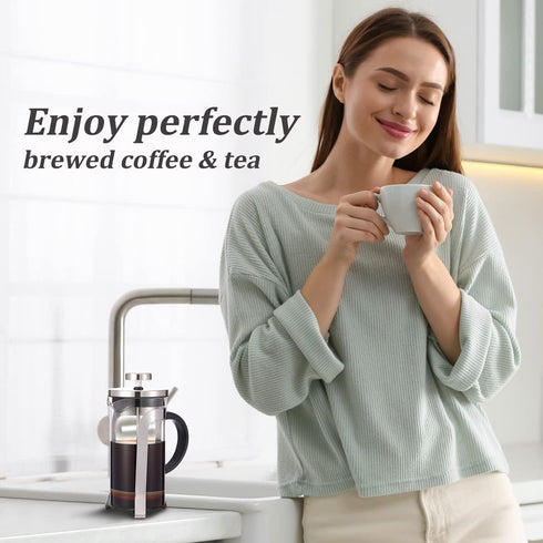 French Press Coffee and Tea Maker Single Serve Coffee Brewers Glass Classic 304 Stainless Steel Coffee Press Heat Resistant Thickened Borosilicate...