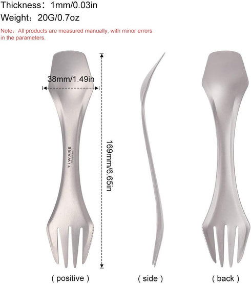 2 pcs Titanium spork Eco-friendly Durable Rustproof Titanium flatware Light weight spoon/Knife/Fork 3 in 1 Cutlery/Utensil for outdoor camping tra...