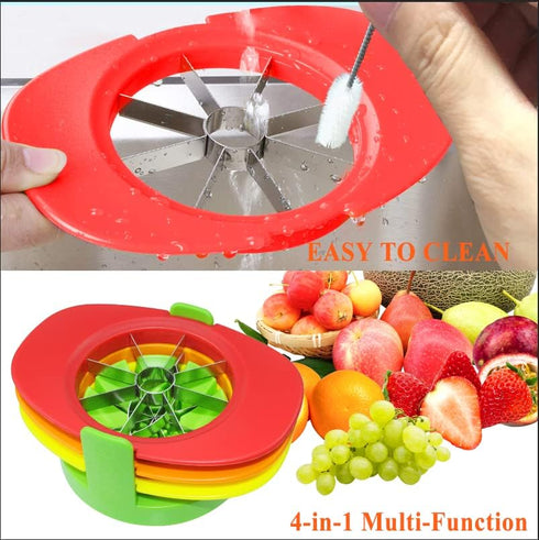 Fruit Cutter Slicer, 4 in 1 Apple Slicer with Vegetable Peeler & Cleaning Brush Mango Cutter Corer Remover Tomato Wedges Stainless Steel Heavy Dut...