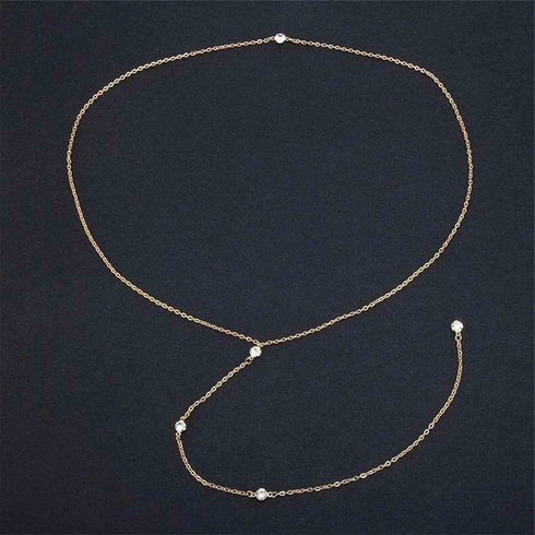 Wedding Crystal Backdrop Necklace Gold CZ Y Lariat Necklace Chain Long Rhinestone Y Necklace Bridal Back Necklace Body Jewelry for Women (Gold B)...