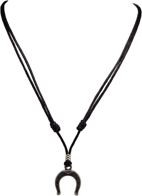 BlueRica Horseshoe on Adjustable Black Cord Necklace (Old Silver Finish)...