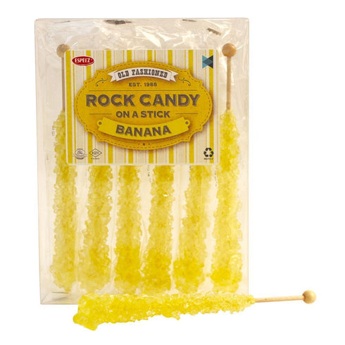 Extra Large Rock Candy Sticks: 6 Yellow Rock Candy Sticks - Banana - Individually Wrapped for Party Favors, Candy Buffet, Showers, Receptions, Old...