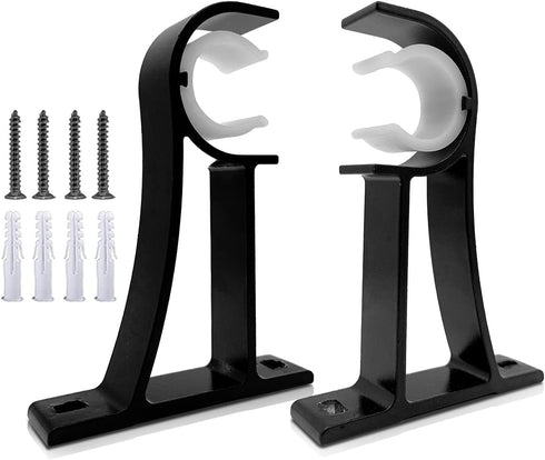 KOLAKO Curtain Rod Brackets, Heavy Duty Black Curtain Rods Holders Hook Hangers for Wall Drapery Rod Bracket Support 1 Inch Rods, 2 Pack...