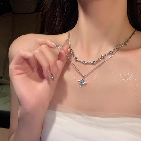 Two Piece Y2k Irregular Starlight Necklace for Women Snake Bone Chain Pendant Jewelry Collar Chain Blue...