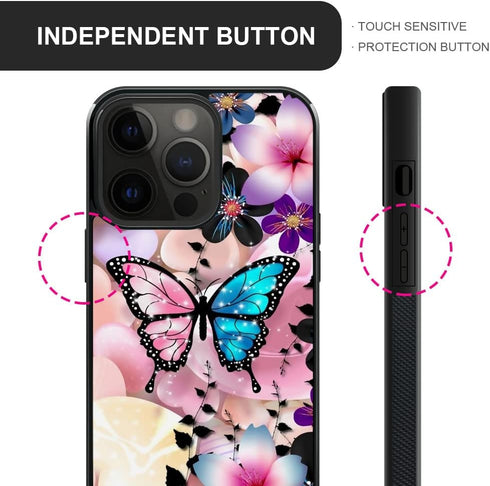 ZHEGAILIAN Case Compatible with iPhone 15 Pro Max,Pink Blue Butterfly Cases Compatible with iPhone 15 Pro Max for Girls,Non-Slip Pattern Cover[Sho...