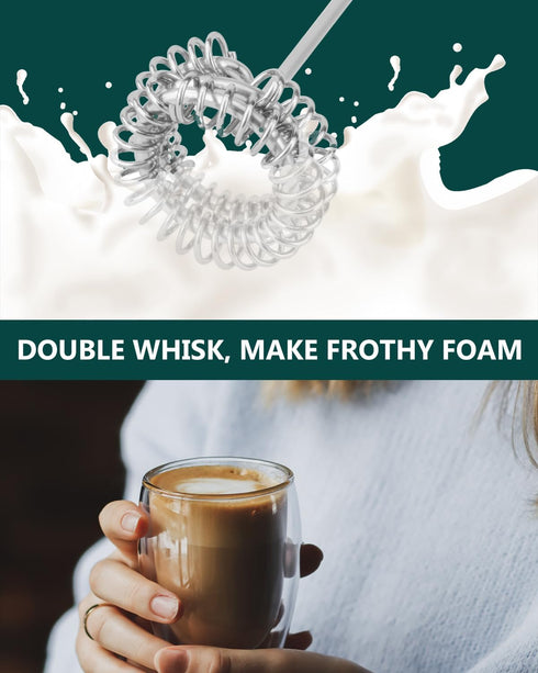 Powerful Milk Frother Handheld Battery Operated, Double Whisk Foam Frother Maker with Stainless Steel Stand, Drink Mixer For Coffee, Lattes, Match...