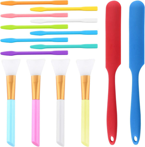 FEPITO Silicone Stir Sticks Kit Includes 9 Pcs Silicone Stir Sticks 4 Pcs Silicone Epoxy Brushes 2 Pcs Silicone Spatula for Mixing Resin, Paint, E...