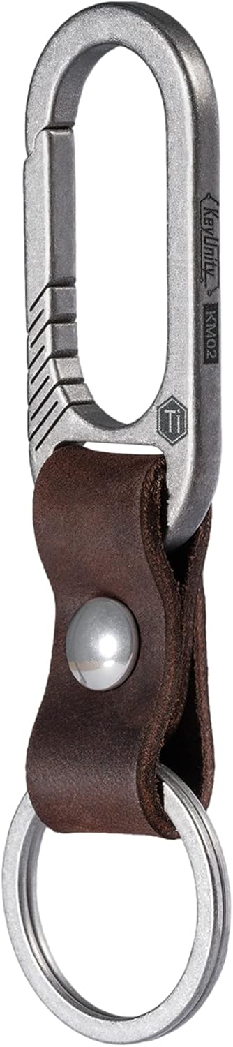 KeyUnity KM02 Titanium Belt Clip Carabiner Leather Keychain Holder with Removable Stainless Steel Key Ring...