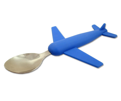 Kids' Airplane Fork & Spoon Set, Stainless Steel & Silicone...