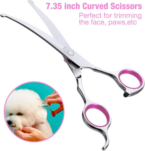 Dog Grooming Scissors Kit with Safety Round Tips, 3 in 1 Professional Dog Grooming Scissors, 4CR Stainless Steel Pet Grooming Shears for Dog, Cat,...