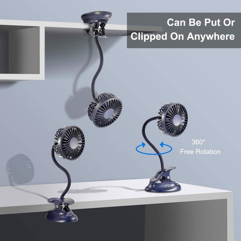 Clip on Fan Usb Battery Operated Desk Clip Fan with Emergency Power Bank, Baby Stroller Fan Rechargeable Personal Fan Flexible Neck 3 Speeds Great...