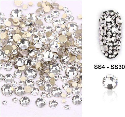 Dowarm 2650 Pieces Glue Fix Glass Flat Back Crystal Rhinestones, 6 Sizes 1.5mm 2mm 2.8mm 4mm 4.8mm 6.5mm, White Flatback Crystals Loose Gemstones ...