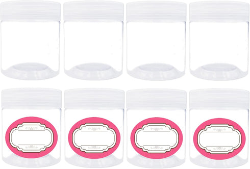 8 Pack 4 oz Empty Plastic Jars with Lids,Wide-mouth Clear Storage Containers, Empty Round Clear Plastic Jars with Lids and labels for Body Butter,...