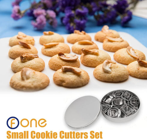 ofone Small Cookie Cutters Geometric Shapes Set, 24 Mini Fondant Cutter - Square Triangle Oval Rectangle Hexagon Octagon Circle Diamond, Tiny Stai...