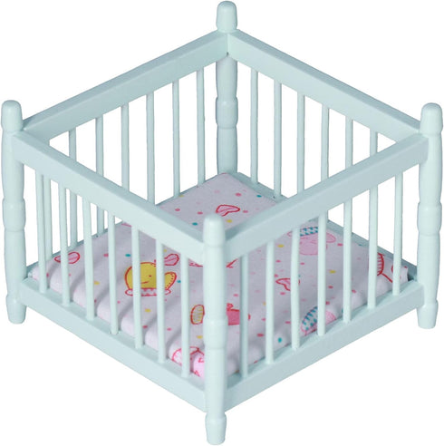1:12 Scale Wooden Doll House Baby Bed DIY Miniature Doll House Mini Furniture Accessories with Mattress Square Bed Blue Children's Day Gift...