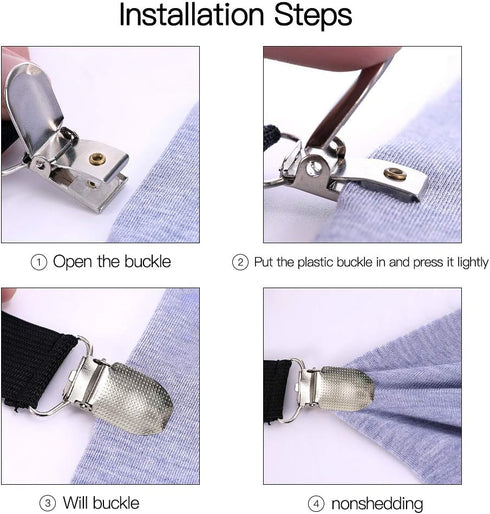 Adjustable Bed Sheet Clips, Sheet Fasteners Holder Straps and Suspender, Gripper, Extend From 21" to 80" Long Style Elastic Fasteners Bands Heavy ...