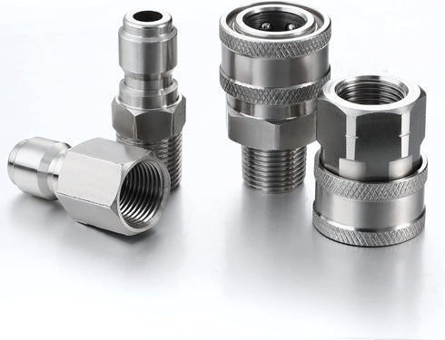 2 Sets NPT 3/8 Inch Stainless Steel Male and Female Quick Connector Kit Pressure Washer Adapters(Internal Thread, External Thread)...