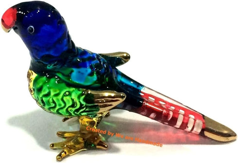 Handmade Mini Blown Glass 2" Parrot Blue Bird Fantasy Collectible Figurine, Dollhouse Gift Ideas, Cool Stuff Decor, Miniature Animals, Cute Tiny O...