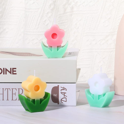 3 Pcs Flower Shaped Scented Candle Set Soy Wax Candle Decor for Table Fireplace Room Aesthetic Cute Gifts for Women Birthday Anniversary Party Fav...