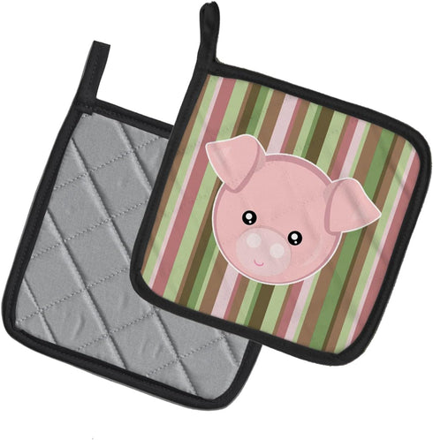 Caroline's Treasures BB6930PTHD Pig Face Pair of Pot Holders Kitchen Heat Resistant Pot Holders Sets Oven Hot Pads for Cooking Baking BBQ, 7 1/2 x...