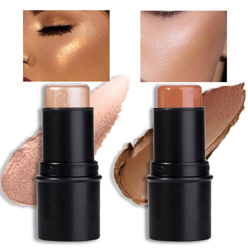 evpct 2Pcs Cream Contour Foundation Stick for Neutral Skin Highlighter & Bronzer Pen Face Brightens & Shades Pencil Highlighting Shade Longwear Ma...