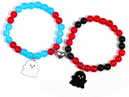 2Pcs Love Heart Couple Matching Bracelet Set Adjustable Braide Rope Halloween Mummy Ghost Pumpkin Hat Wizard Bracelet for Women Men Lover Friend F...
