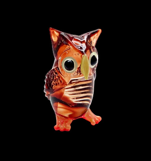 Garden Deco Glow in The Dark Brown Owl Standing Hand Blown Art Glass Figurine Ornament Sculpture...