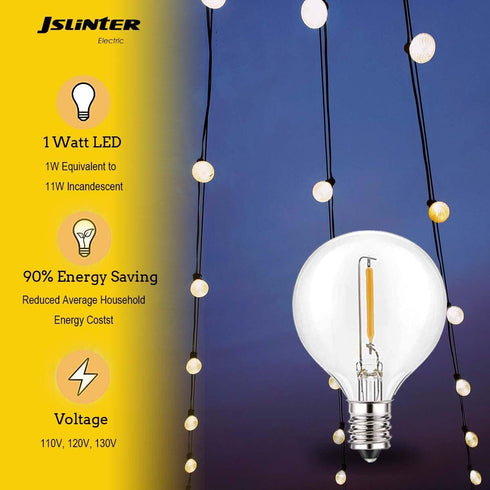 Jslinter 5000K Daylight G40 LED String Light Bulbs Replacement, 1W(11W Equivalent), 60LM, Shatterproof, E12 Screw Base, Vintage Edison Bulbs for P...