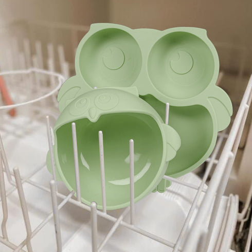 Owl Shape Silicone Baby Feeding Set, Toddler Suction Plates and Bowls Set with Spoons, Kids Silicone Dinnerware Set Eating Utensils, Green...