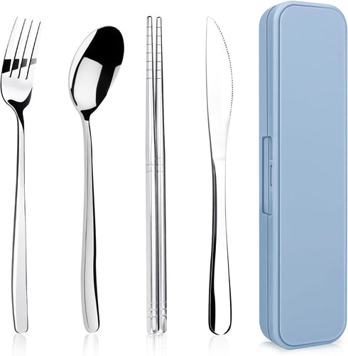 5 Piece Rsiynax Portable Travel Utensils Set with Case, Premium 304 Stainless Steel Camping Utensils Set, Reusable Silverware for Camping, Lunch, ...