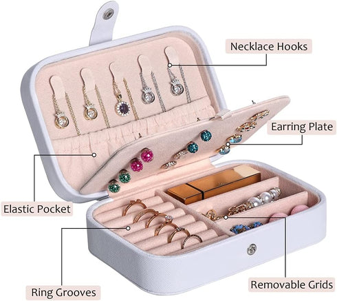 Travel Jewelry Box, PU Leather Small Jewelry Organizer for Women Girls,Portable Mini Travel Case Display Storage Holder Boxes for Stud Earrings, R...