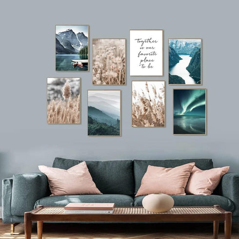 Canssape Set of 9 Nature Mountain Wall Art Green Lake Picture Prints for Wall Decor Home Decorations for Living Room Love Travel Posters Botanical...