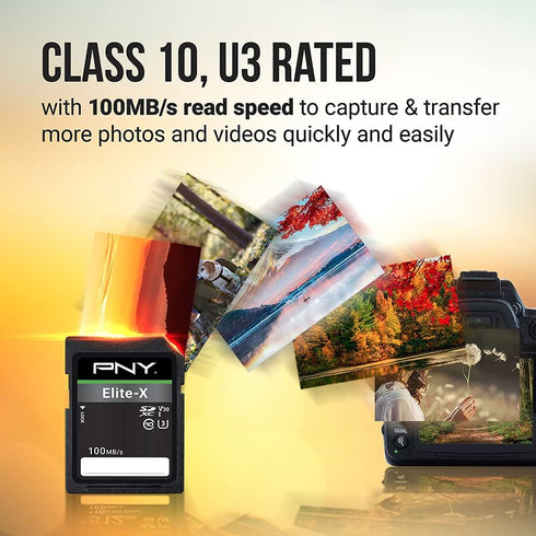 PNY 128GB Elite-X Class 10 U3 V30 SDXC Flash Memory Card 2-Pack - 100MB/s, Class 10, U3, V30, 4K UHD, Full HD, UHS-I, Full Size SD...