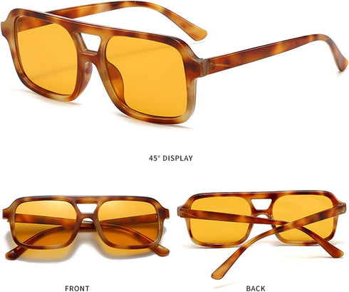 Retro Square Aviator Sunglasses for Women Men Vintage Trendy Rectangle 70s Sun Glasses...