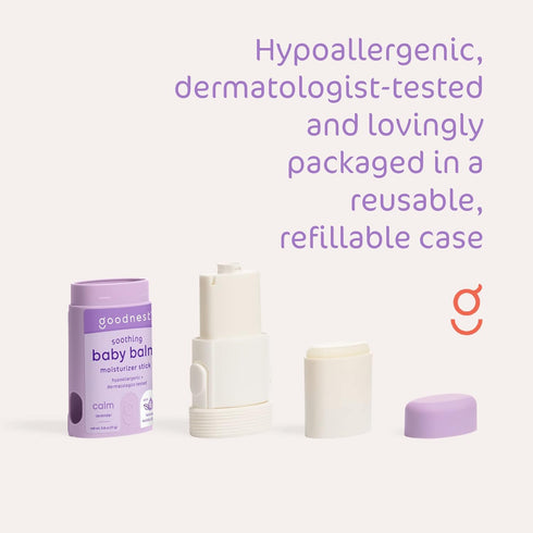 Goodnest® Baby & Toddler Travel Balm Stick - Lavender, 6 Natural Moisturizers, Travel Balm, Organic Baby Balm, Hypoallergenic, Refillable Silicone...