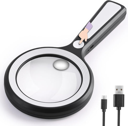 20X 30X Coin Magnifier, USB Rechargeable Lighted Magnifying Glass with Light Handheld for Currency Seniors Reading Crafts Jewelry Hobbies...