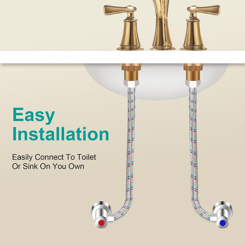 AULLEND Faucet Supply Lines,3/8" Comp x 1/2" FIP Braided Stainless Steel Faucet Water Supply Lines for Bathroom Kitchen Sink Faucet 2Pcs (40mm)...