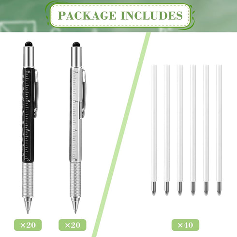 40 Pieces 6 in 1 Ballpoint Pen Multi-function Screwdriver Pen Multi-tool Pen with Ruler Level Gauge and 40 Pieces Black Ink Refills...