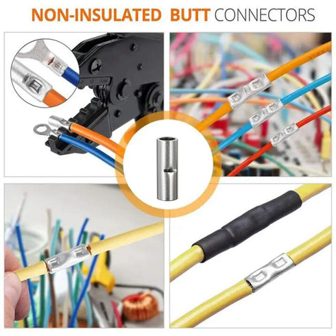 300PCS Non Insulated Butt Connectors Kit,26 to 10 gauge Tinned Copper Butt Splice Terminals,Uninsulated AWG6 8 Crimp Wire Connector...