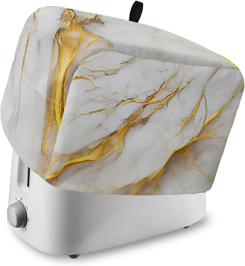 Toaster Dust Cover with Pockets, Marble White Grey Golden Abstract Art Texture Soft Washable 2 Slice Toaster Cover, Dust-proof Cover for Small App...
