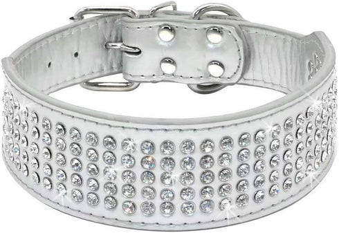 Berry Pet Rhinestones Dog Collars - 2" Width with 5 Rows Full Sparkly Crystal Diamonds Studded PU Leather - 2 Inch Wide -Beautiful Bling Pet Appea...