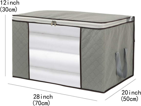 2 Pack Foldable Large Storage Bags 28 x 20 x 12 (L x W x H) inch for Comforter Quilt Blanket Clothes with Clear Window & Handles - Easy to Fit Kin...