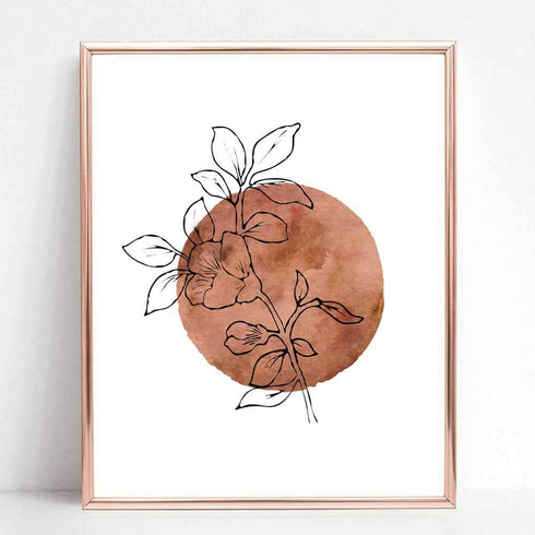 Terracotta Sun and Moon Print, Flower Sun, Minimal Wall Art, Boho Decor, Abstract Moon, Flower Line Print, Sunset Art, Set of 2 Prints - 8x10 inch...