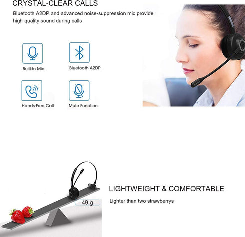 MERAIJIN Trucker Bluetooth Headset Wireless Headset with Microphone Over The Head Headphones with Noise Cancelling Sound On Ear Car Earphones Offi...