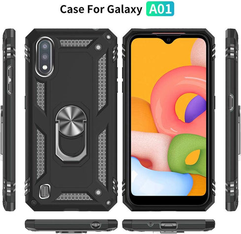 Samsung Galaxy A01 Phone Case, Samsung A01 Phone Case with Screen Protector, Military Grade Protective Cases with Ring for Samsung Galaxy A01 (Bla...