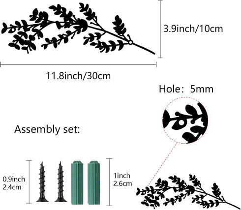 CREATCABIN Metal Tree Leaf Wall Decor Vine Olive Branch Leaf Wall Art Decor Double Black Wrought Iron Scroll Sculpture Leaf Hanging Decor Rustic W...