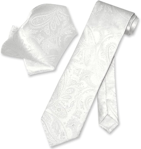 Vesuvio Napoli Off-White PAISLEY NeckTie Handkerchief Matching Mens Neck Tie Set...